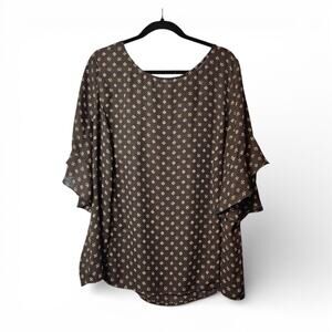 Liz Claiborne Size 2X Black Geometric Print Blouse Keyhole Back